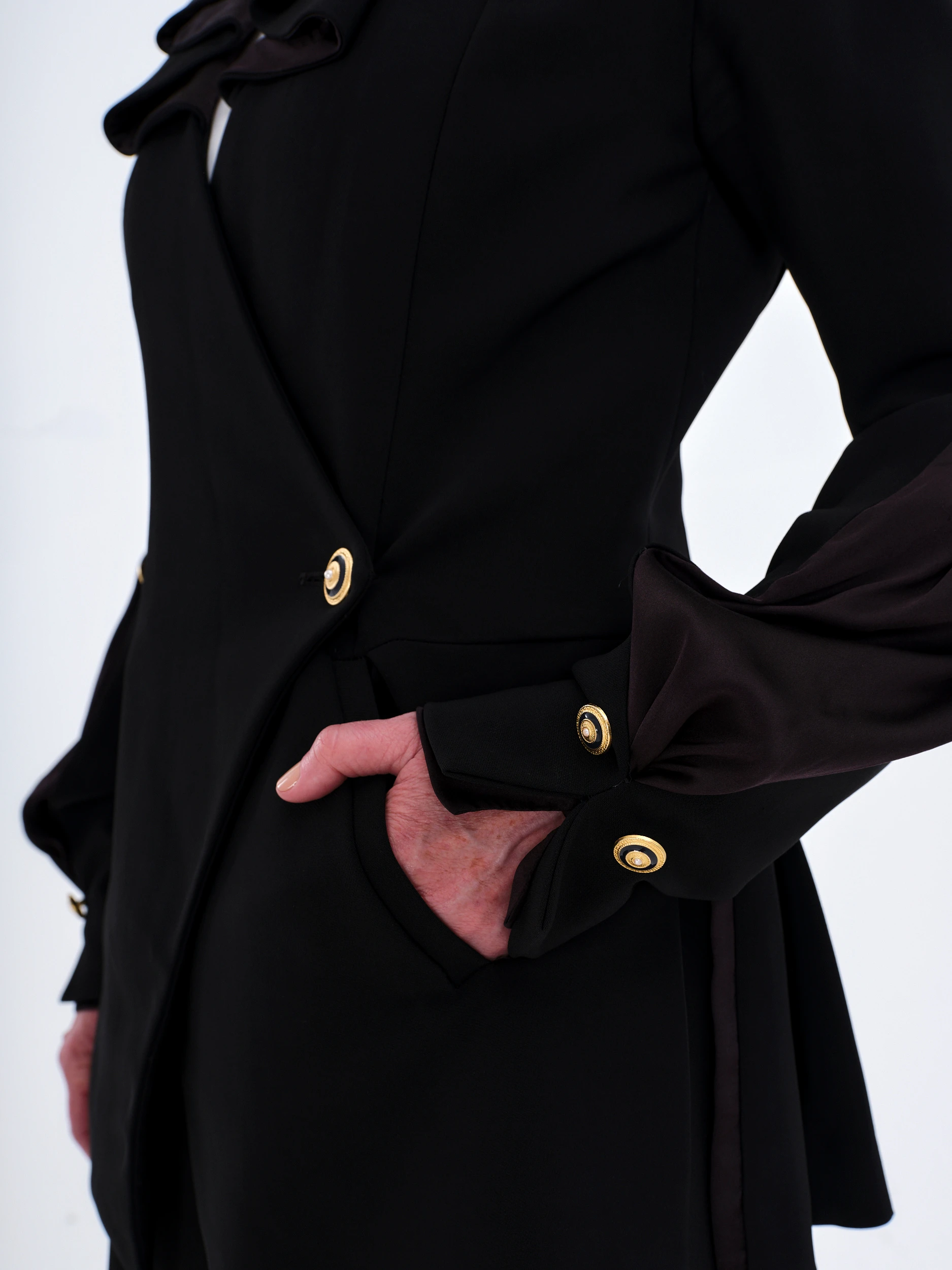 The DAY Jacket — wool crepe — black / silk — black
