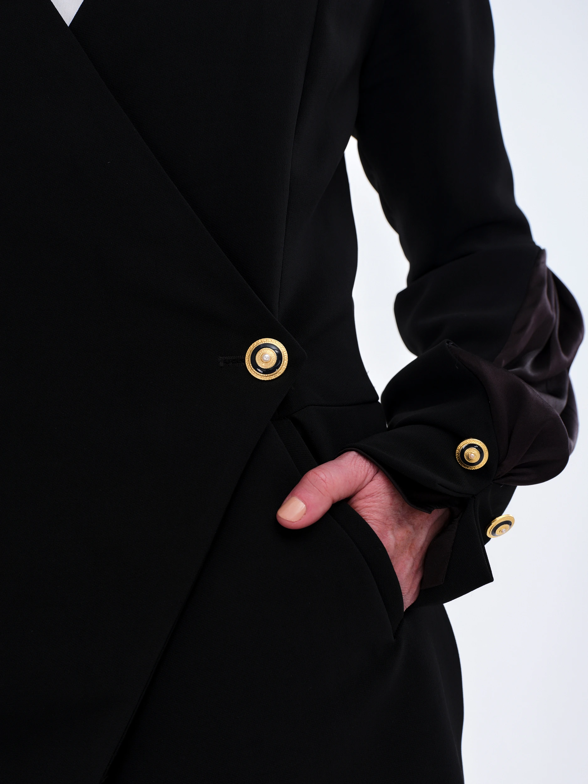 The DAY Suit — wool crepe — black / silk — black